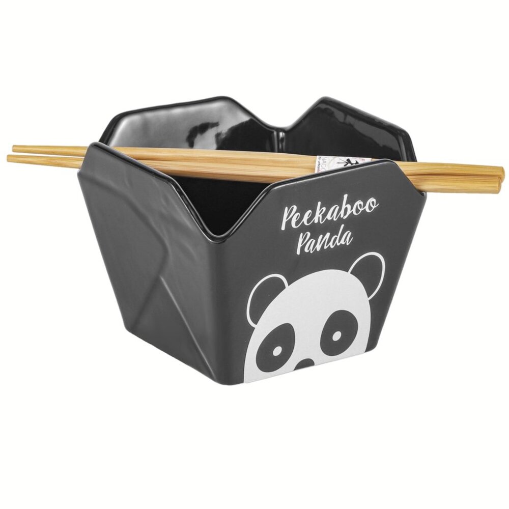 16oz 5"W X 4"H Takeout Box Serving Bowl with Chopsticks Panda